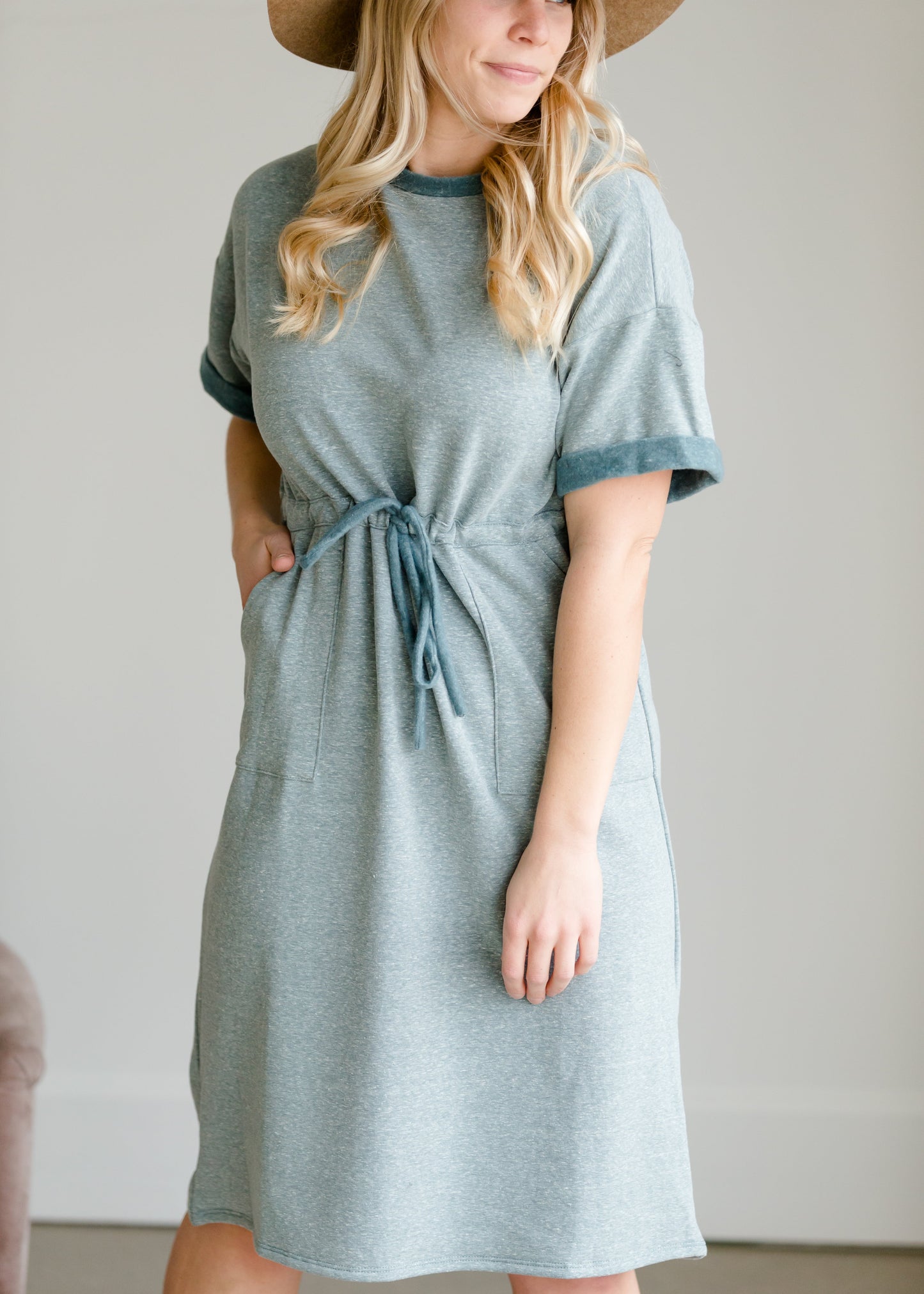 Short Sleeve Waist Tie Midi Dress - FINAL SALE Dresses