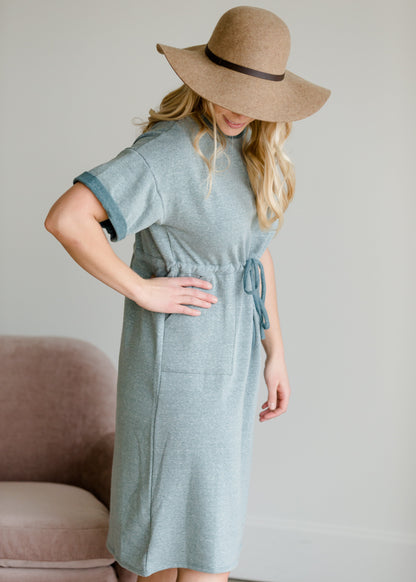 Short Sleeve Waist Tie Midi Dress - FINAL SALE Dresses