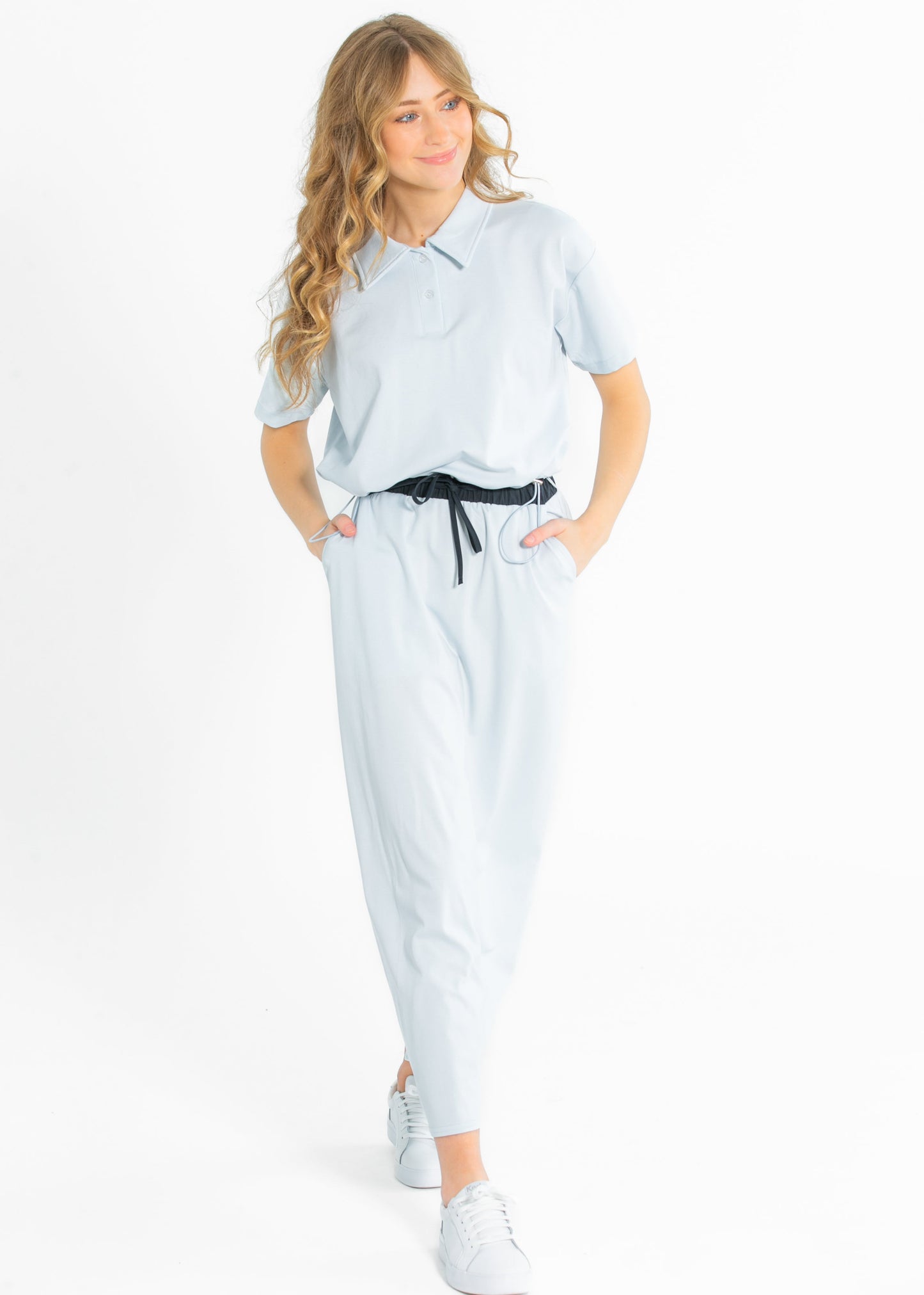 Showed Up Drawstring Hem Polo Top FF Tops