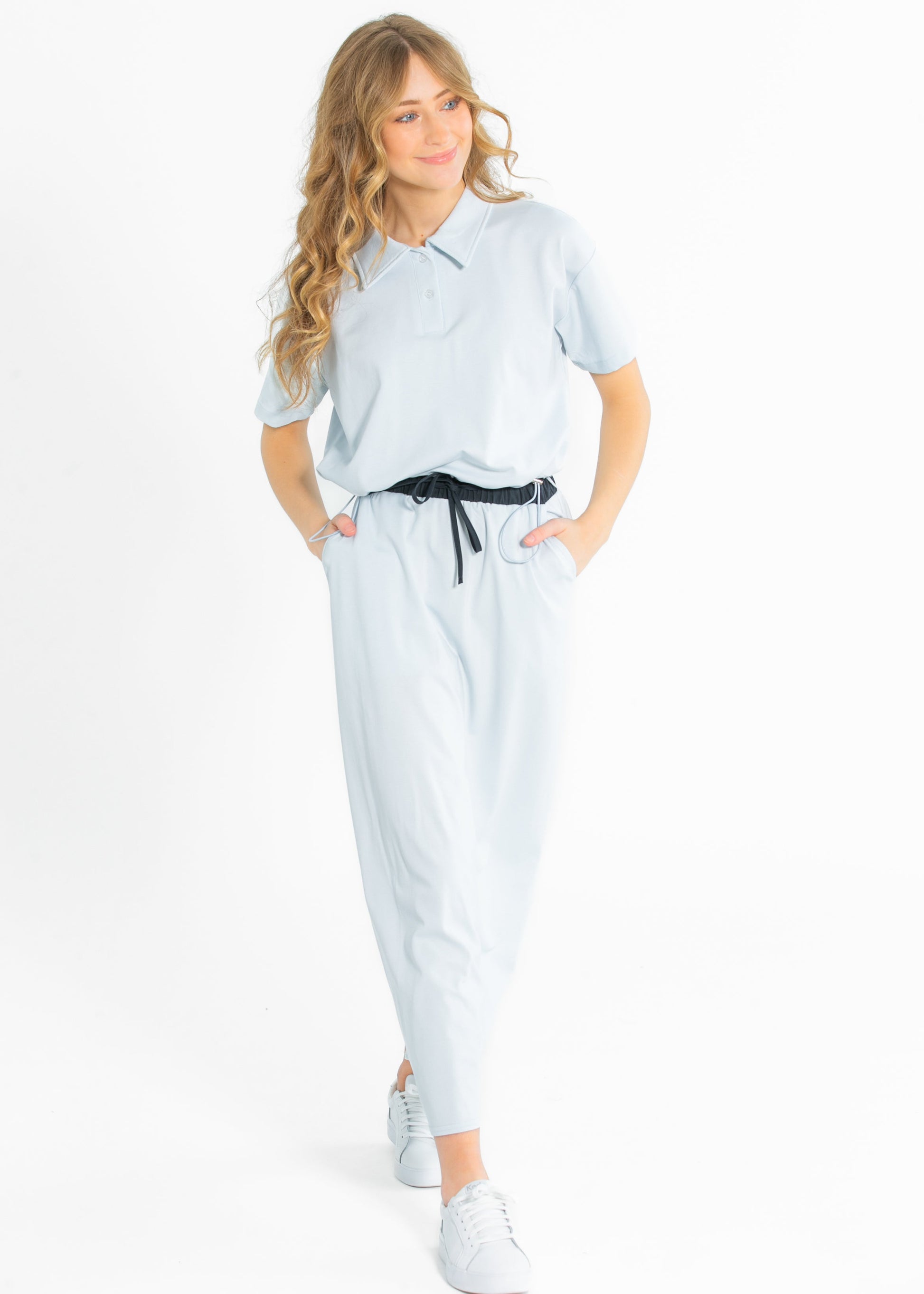 Showed Up Drawstring Hem Polo Top FF Tops