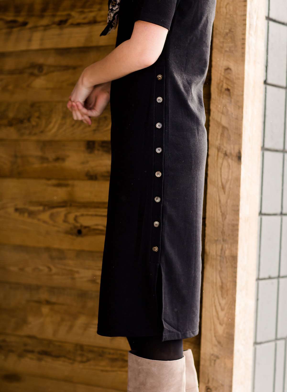 Side Button Ribbed Midi Dress-FINAL SALE Dresses