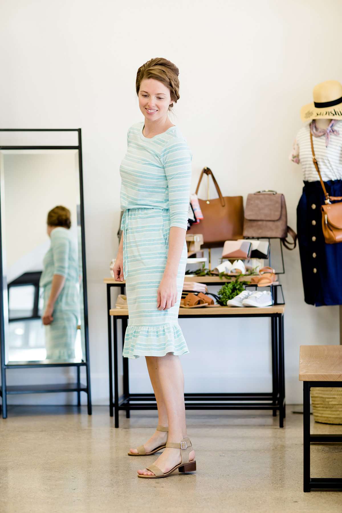Side Pocket Striped Midi Dress-FINAL SALE Dresses