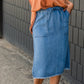 Sky Drawstring Waist Chambray Denim Midi Jean Skirt - FINAL SALE Skirts