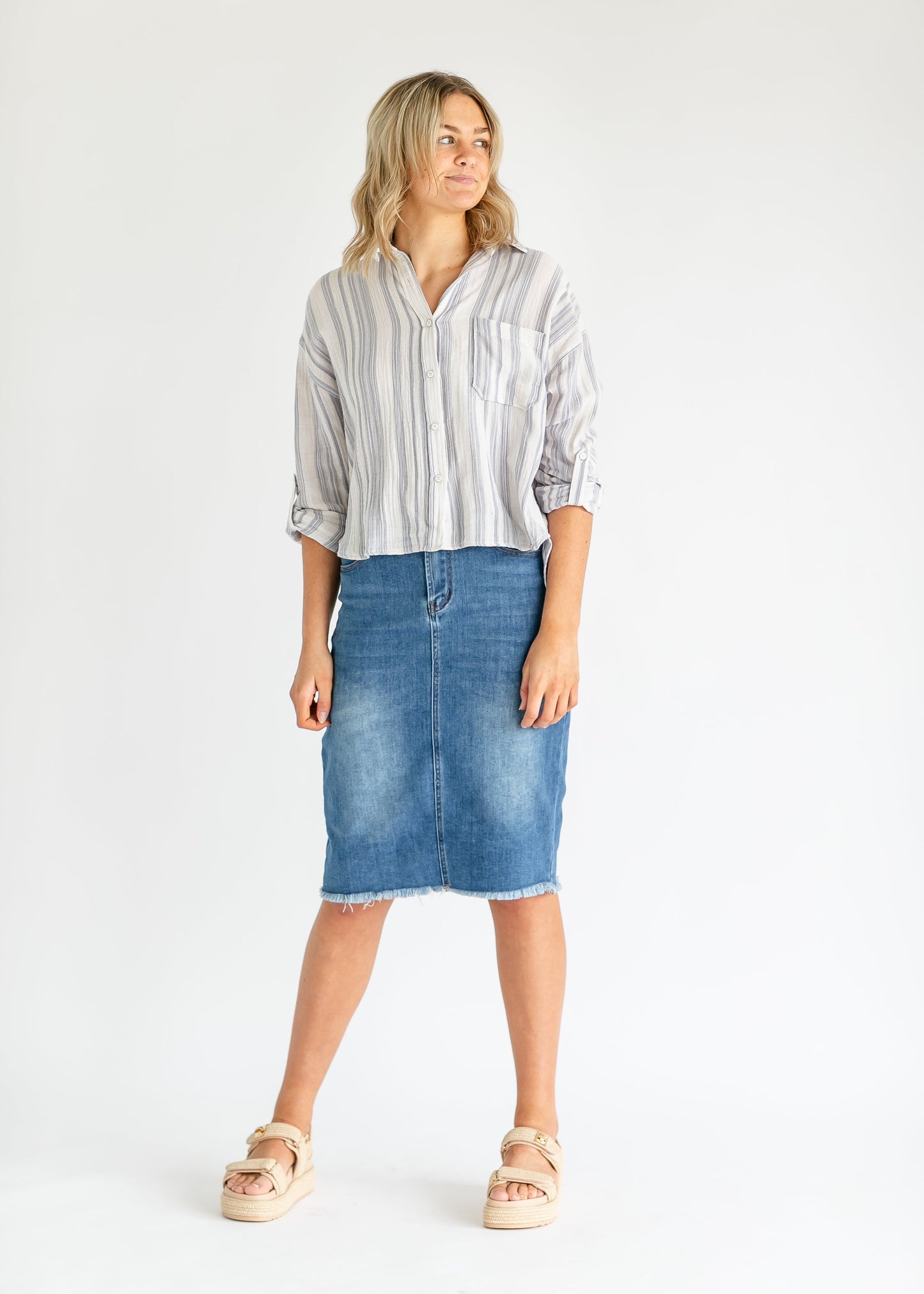 Skye Striped Button-up Top FF Tops