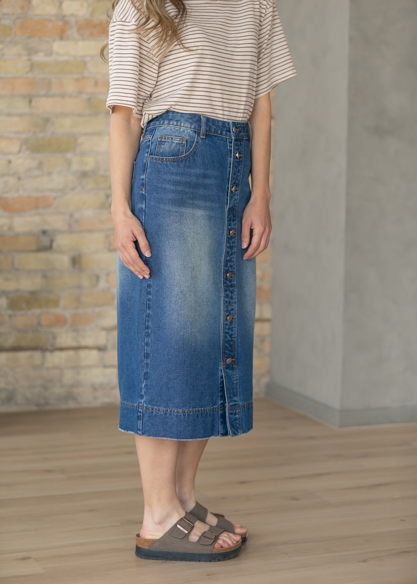 Skylar Button Front Midi Skirt IC Skirts