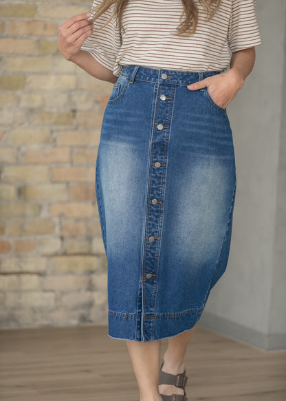 Skylar Button Front Midi Skirt IC Skirts