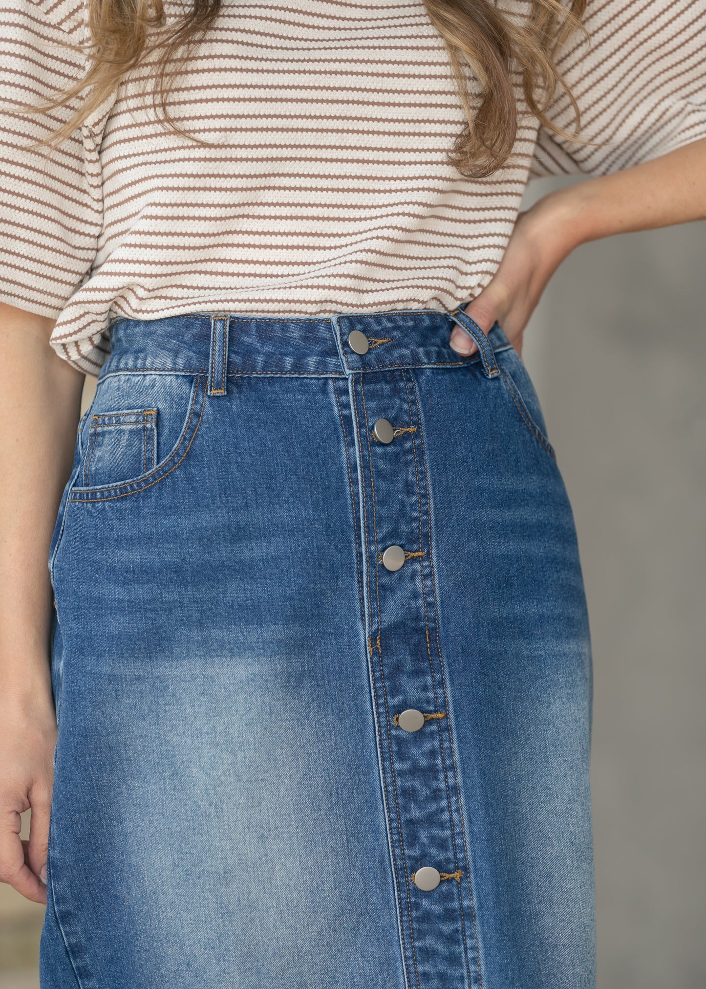 Skylar Button Front Midi Skirt IC Skirts
