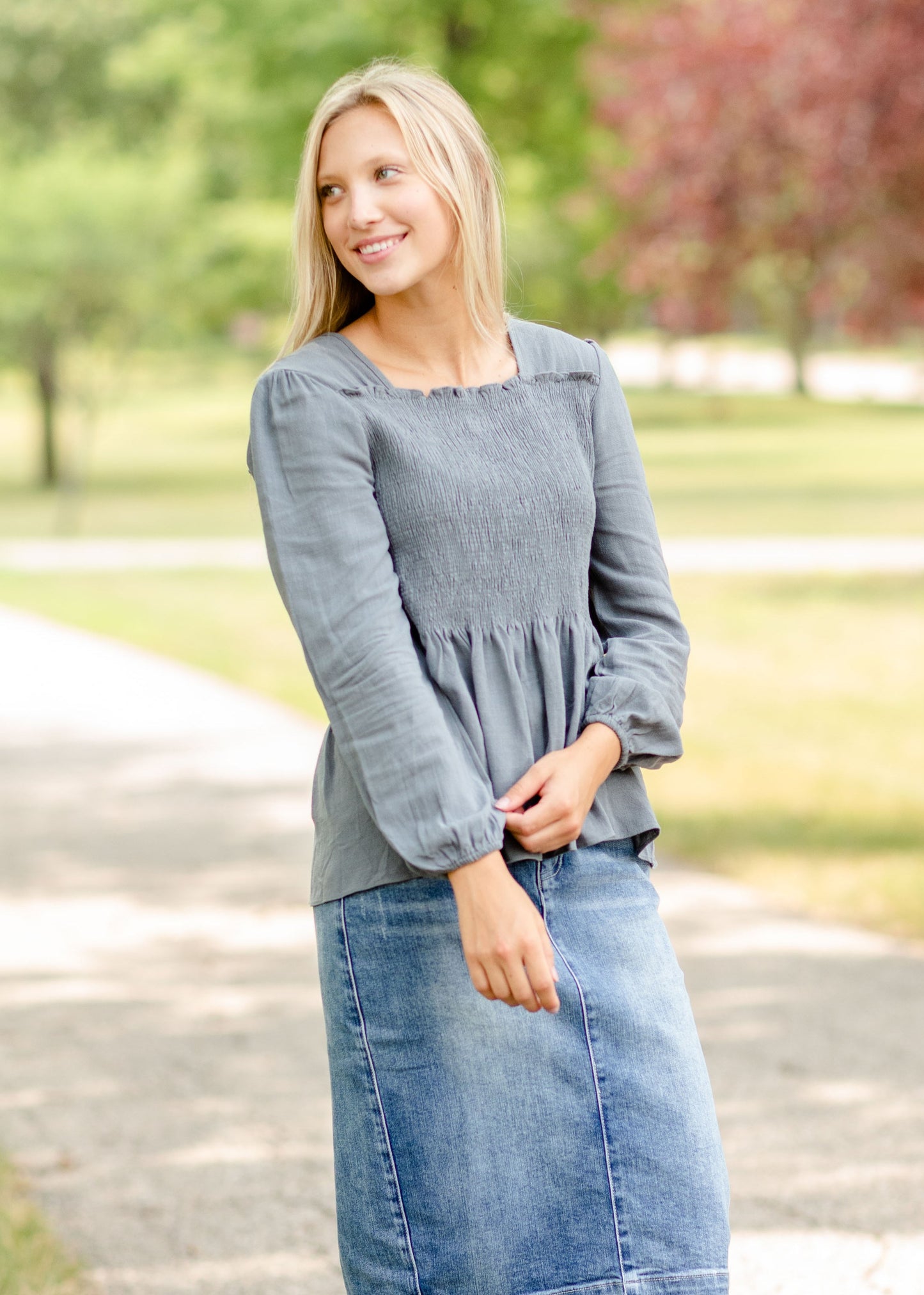 Slate Square Neck Smocked Top - FINAL SALE Tops