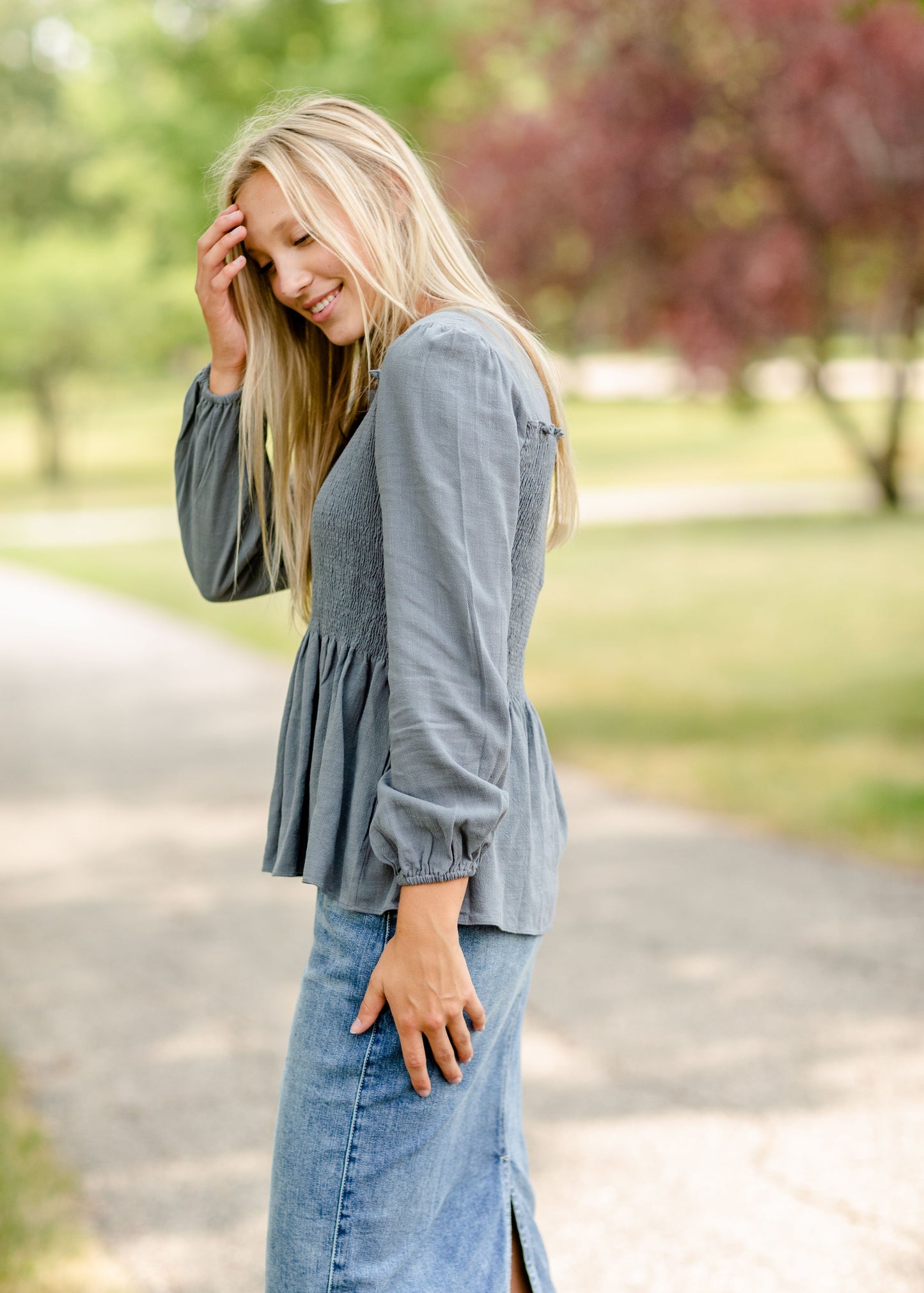 Slate Square Neck Smocked Top - FINAL SALE Tops