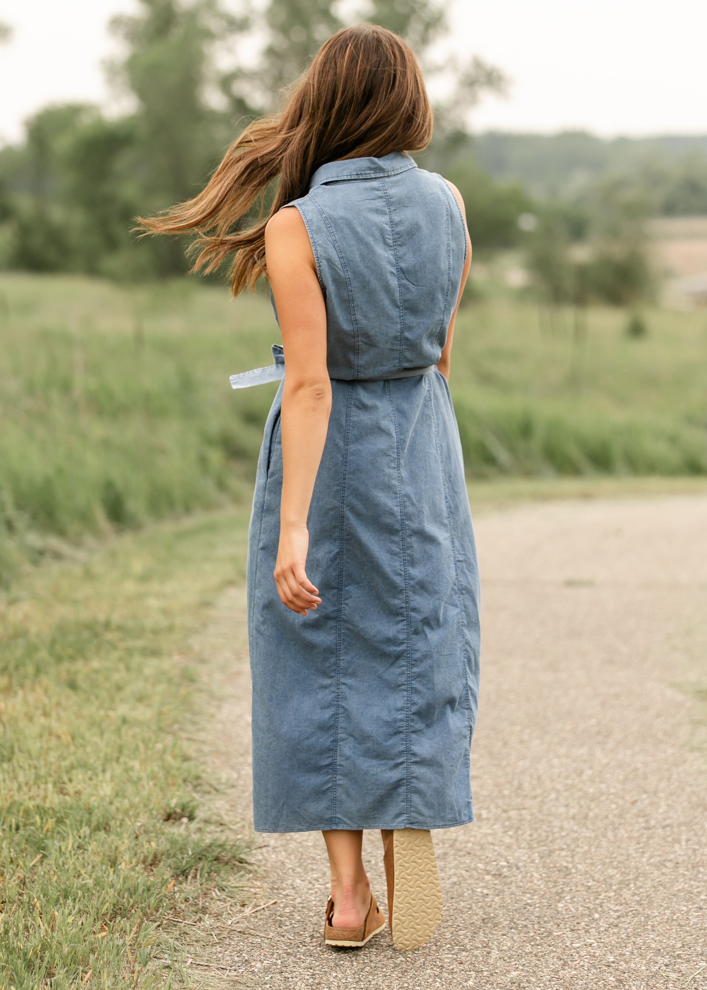 Sleeveless Belted Denim Dress