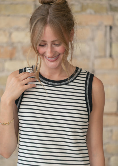 Sleeveless Black Stripe Knit Maxi Dress FF Dresses