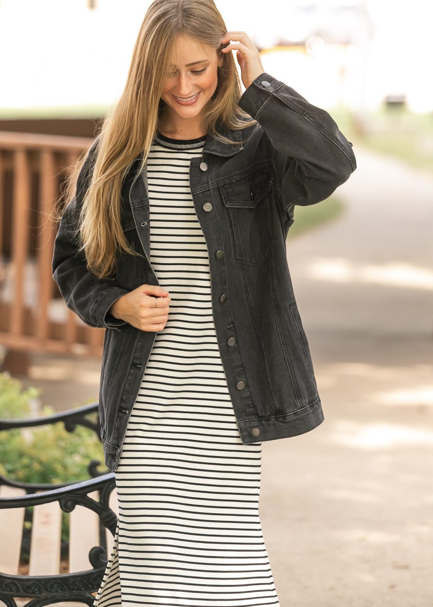 Sleeveless Black Stripe Knit Maxi Dress FF Dresses