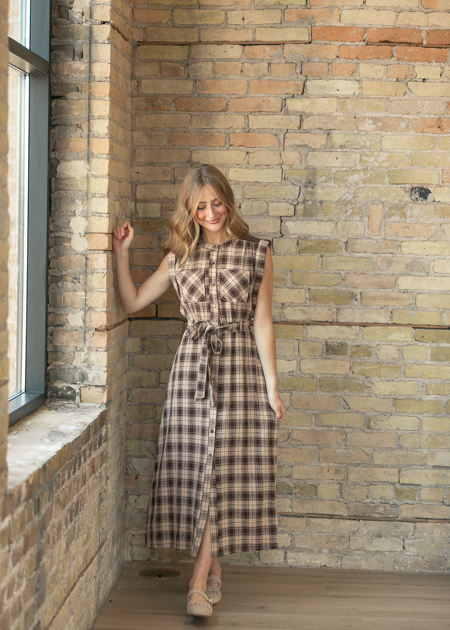 Sleeveless Button Down Belted Maxi Dress FF Dresses