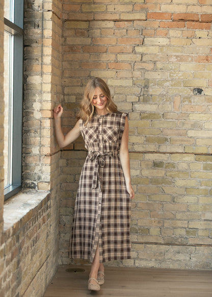 Sleeveless Button Down Belted Maxi Dress FF Dresses