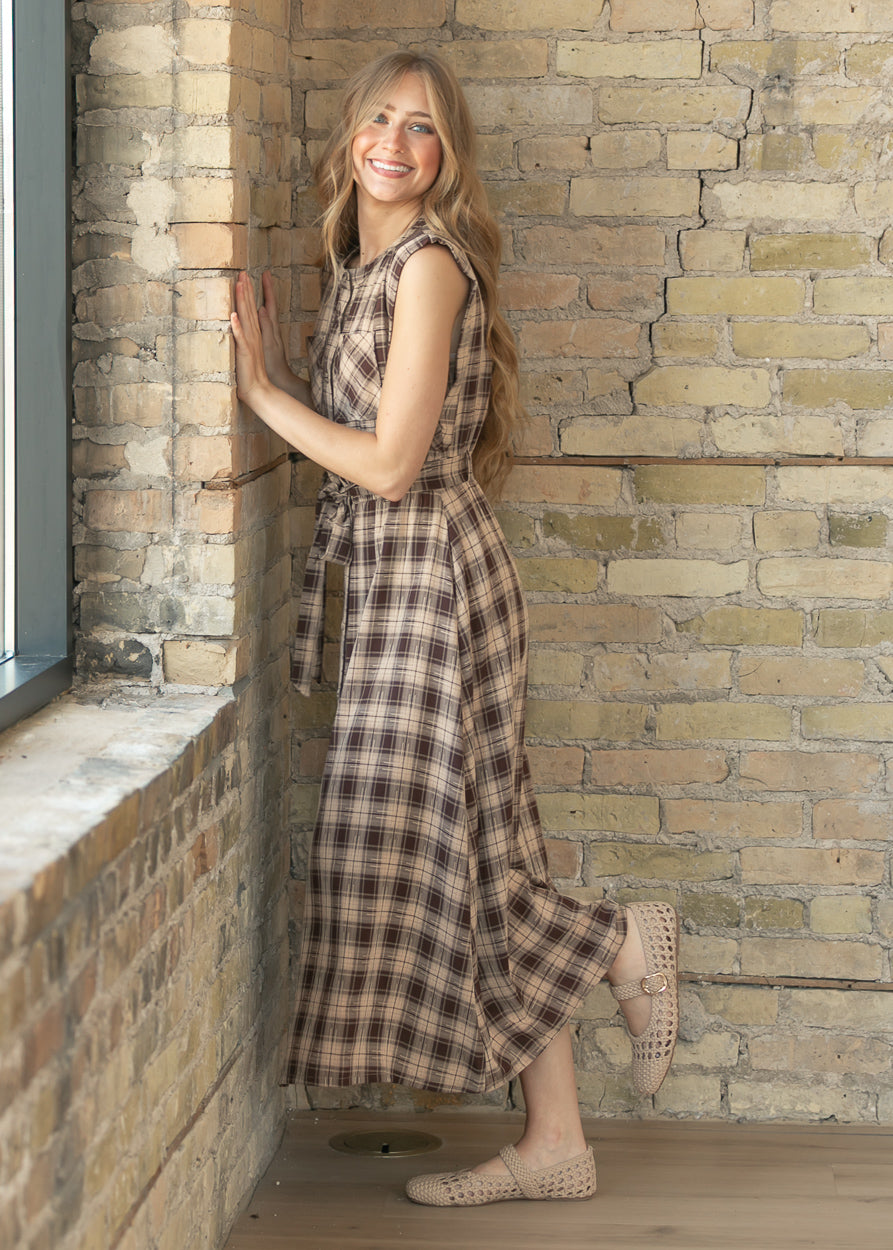 Sleeveless Button Down Belted Maxi Dress FF Dresses