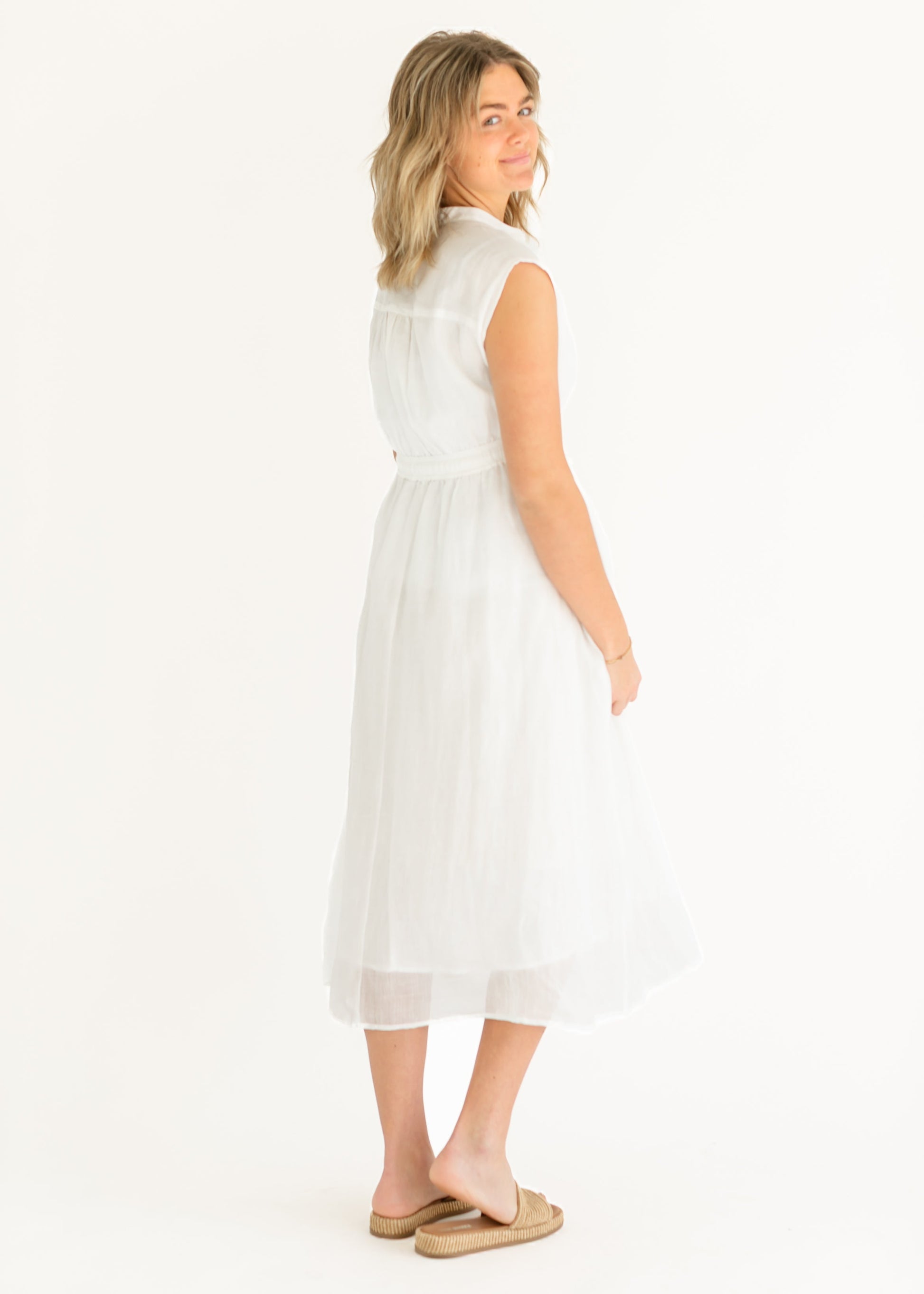 Sleeveless Button Front Tie Waist Maxi Dress FF Dresses