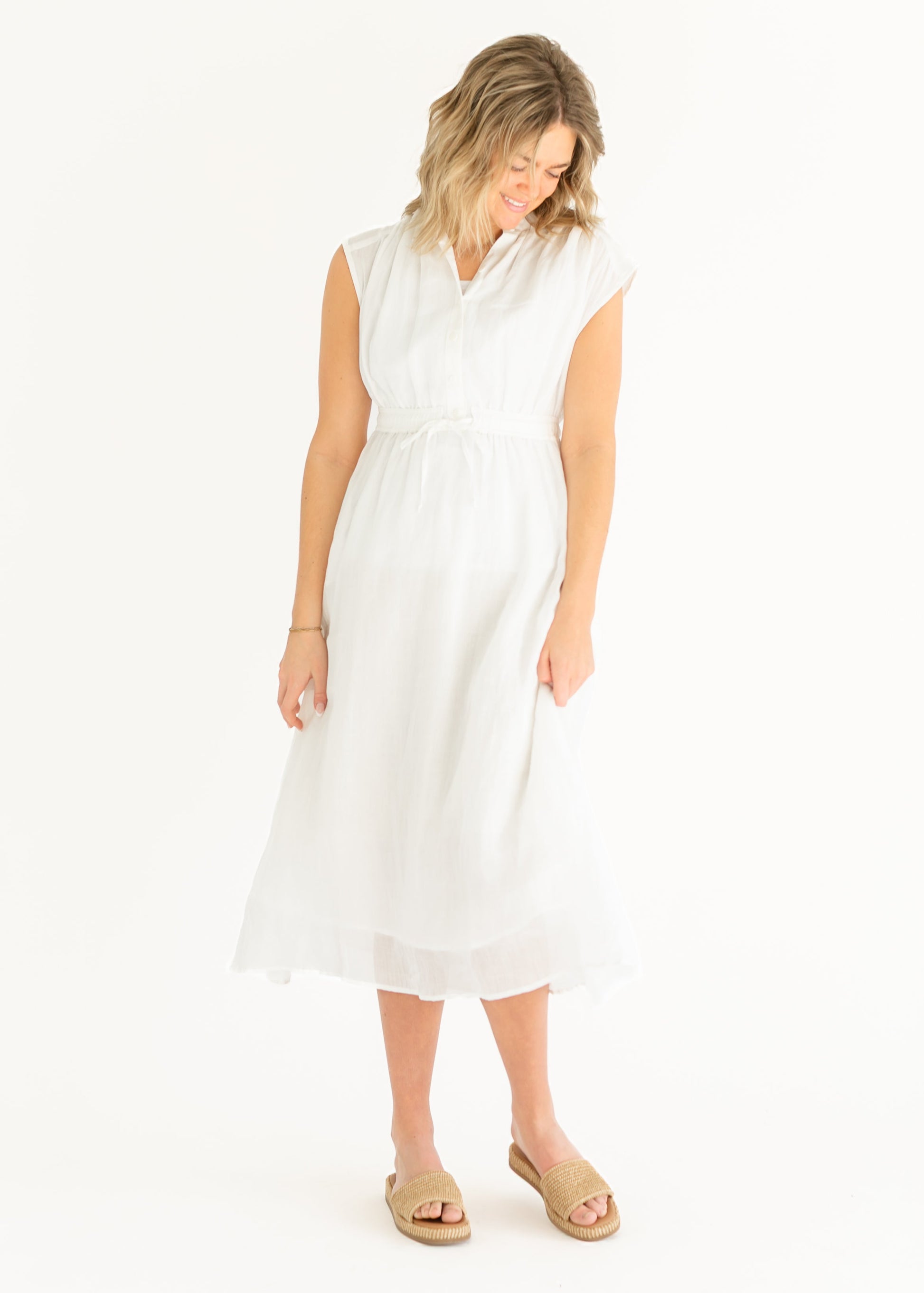 Sleeveless Button Front Tie Waist Maxi Dress FF Dresses