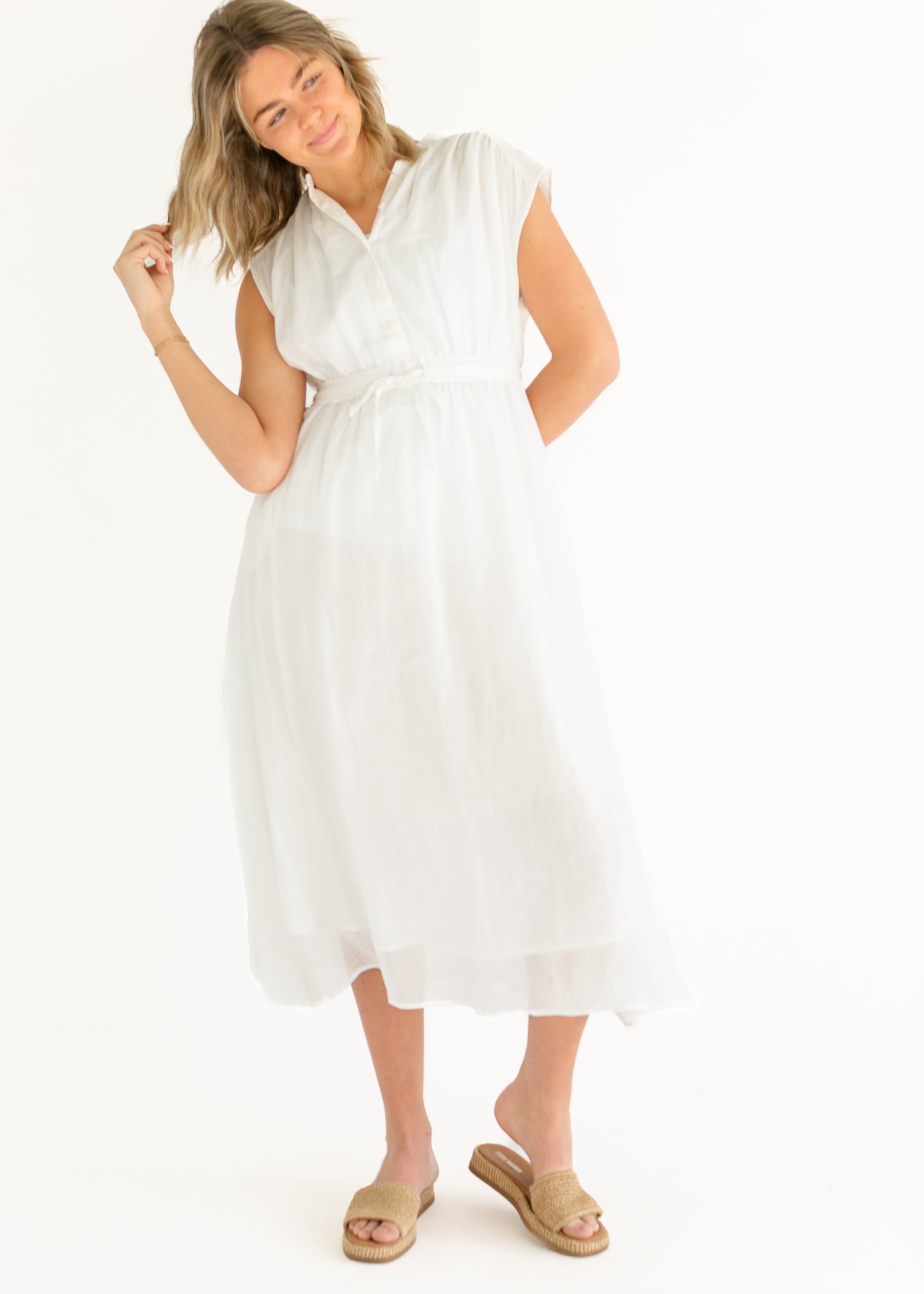 Sleeveless Button Front Tie Waist Maxi Dress FF Dresses