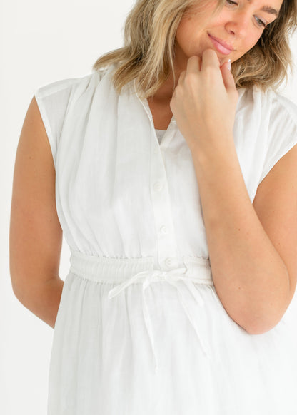 Sleeveless Button Front Tie Waist Maxi Dress FF Dresses