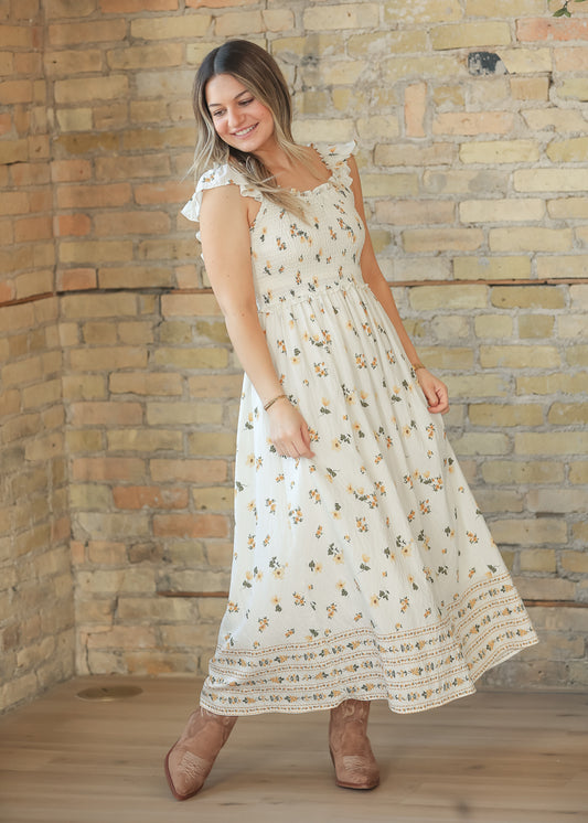 Sleeveless Floral Ruffle Strap Midi Dress - FINAL SALE FF Dresses