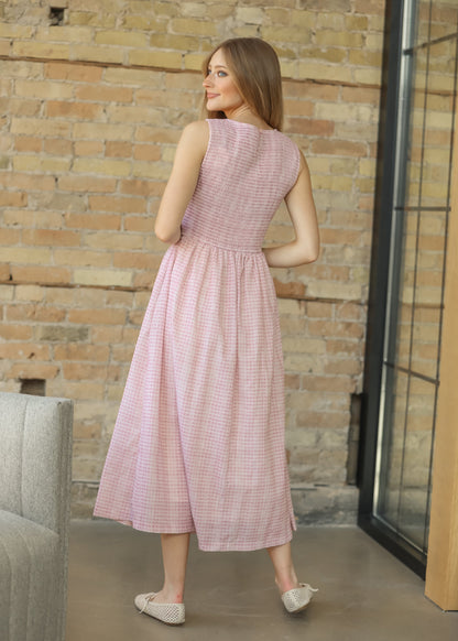 Sleeveless Gingham Smocked Top Maxi Dress FF Dresses