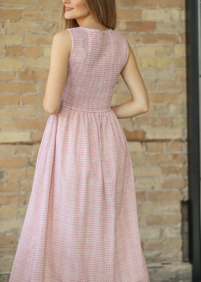 Sleeveless Gingham Smocked Top Maxi Dress FF Dresses