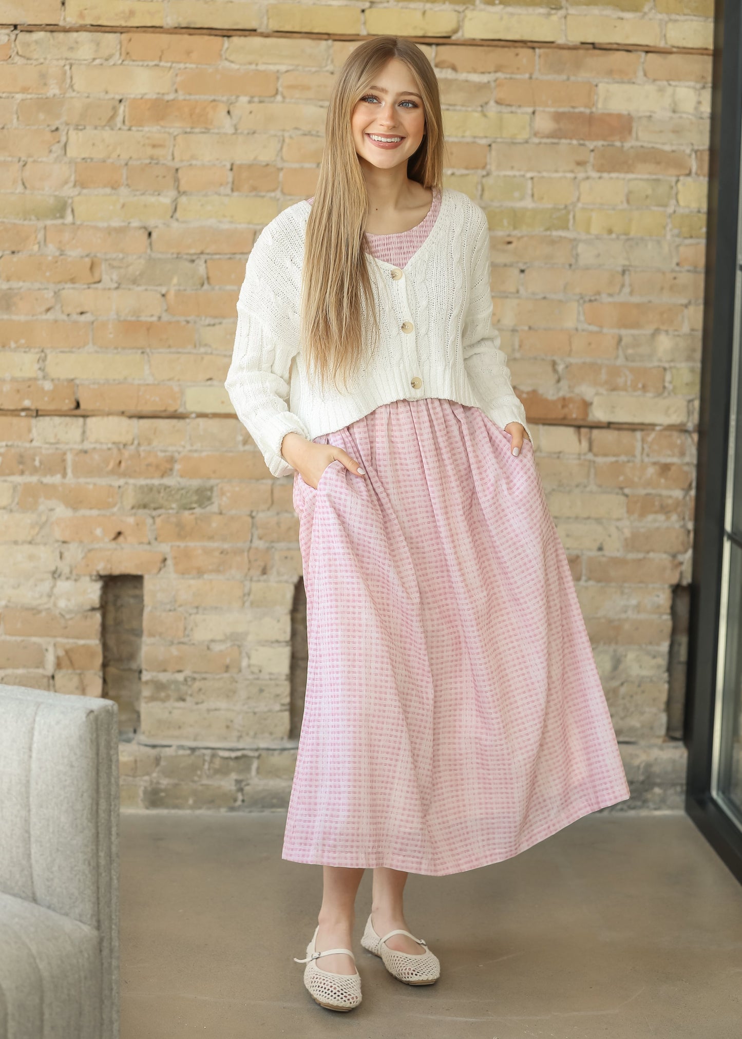 Sleeveless Gingham Smocked Top Maxi Dress FF Dresses