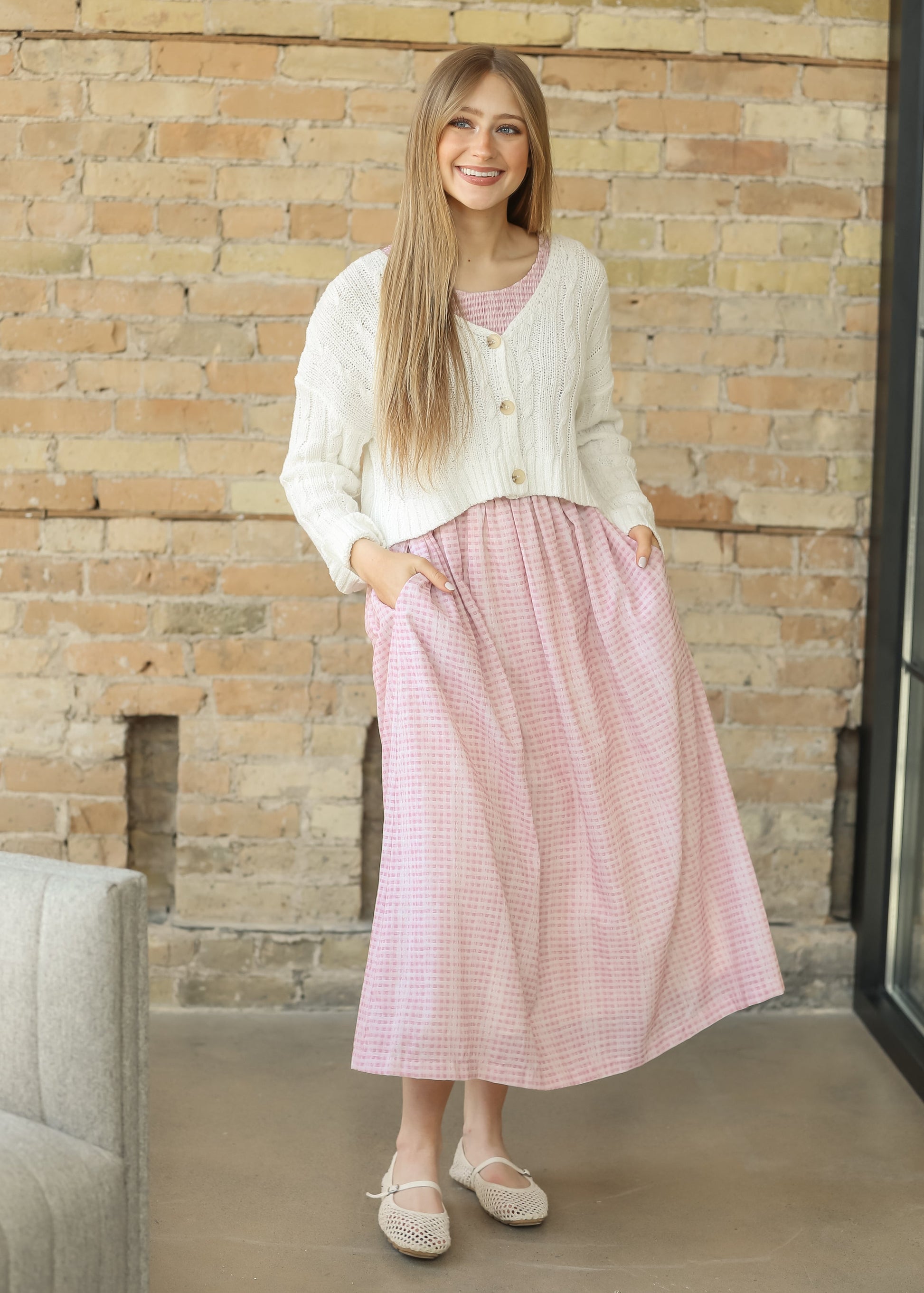 Sleeveless Gingham Smocked Top Maxi Dress FF Dresses