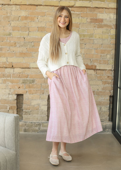 Sleeveless Gingham Smocked Top Maxi Dress FF Dresses