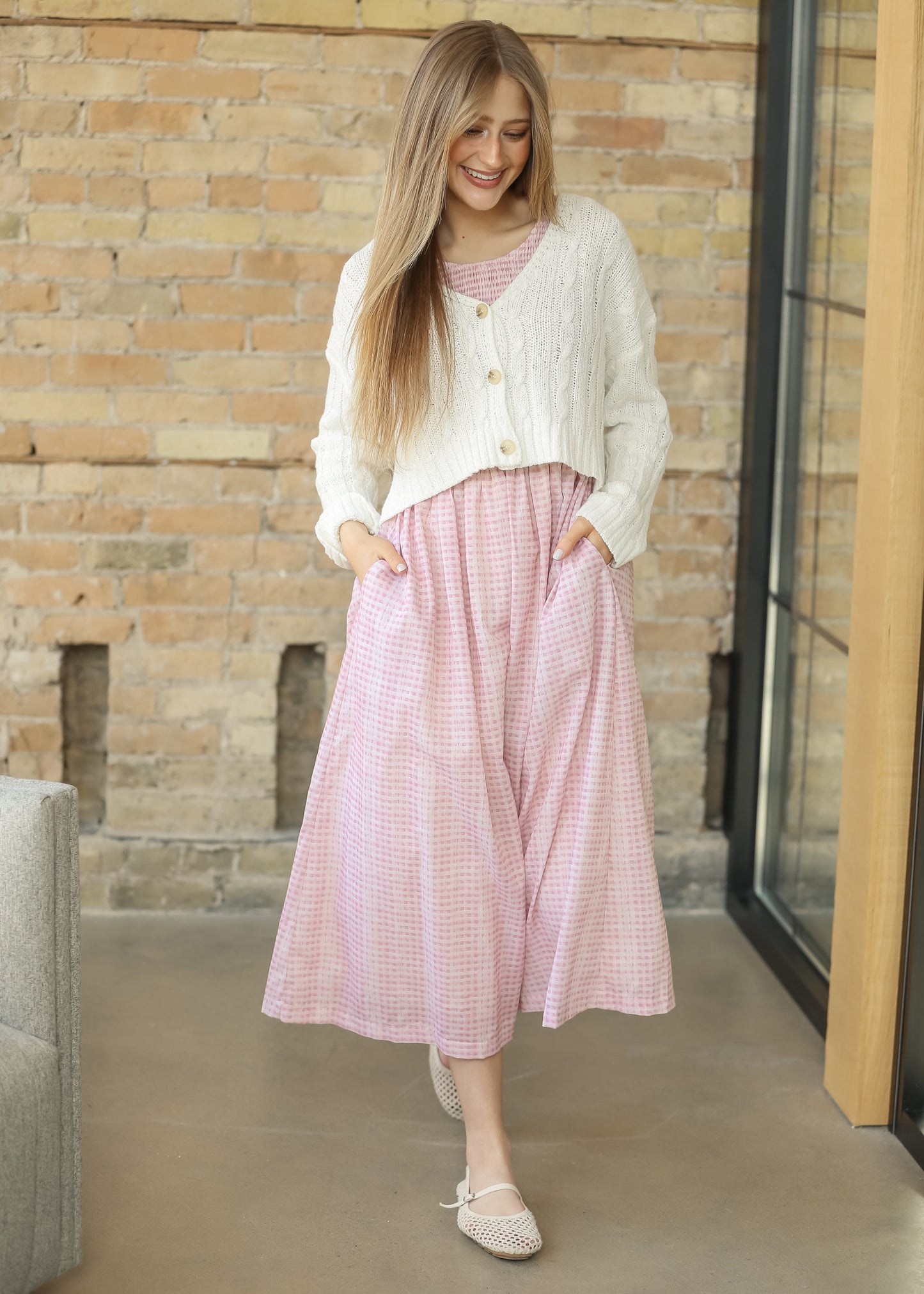 Sleeveless Gingham Smocked Top Maxi Dress FF Dresses