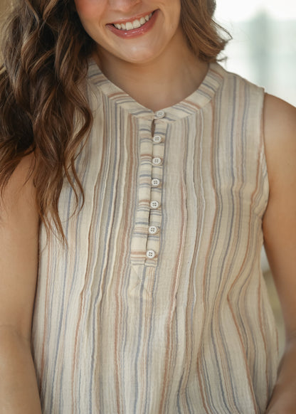 Sleeveless Half Button Woven Gauze Top FF Tops