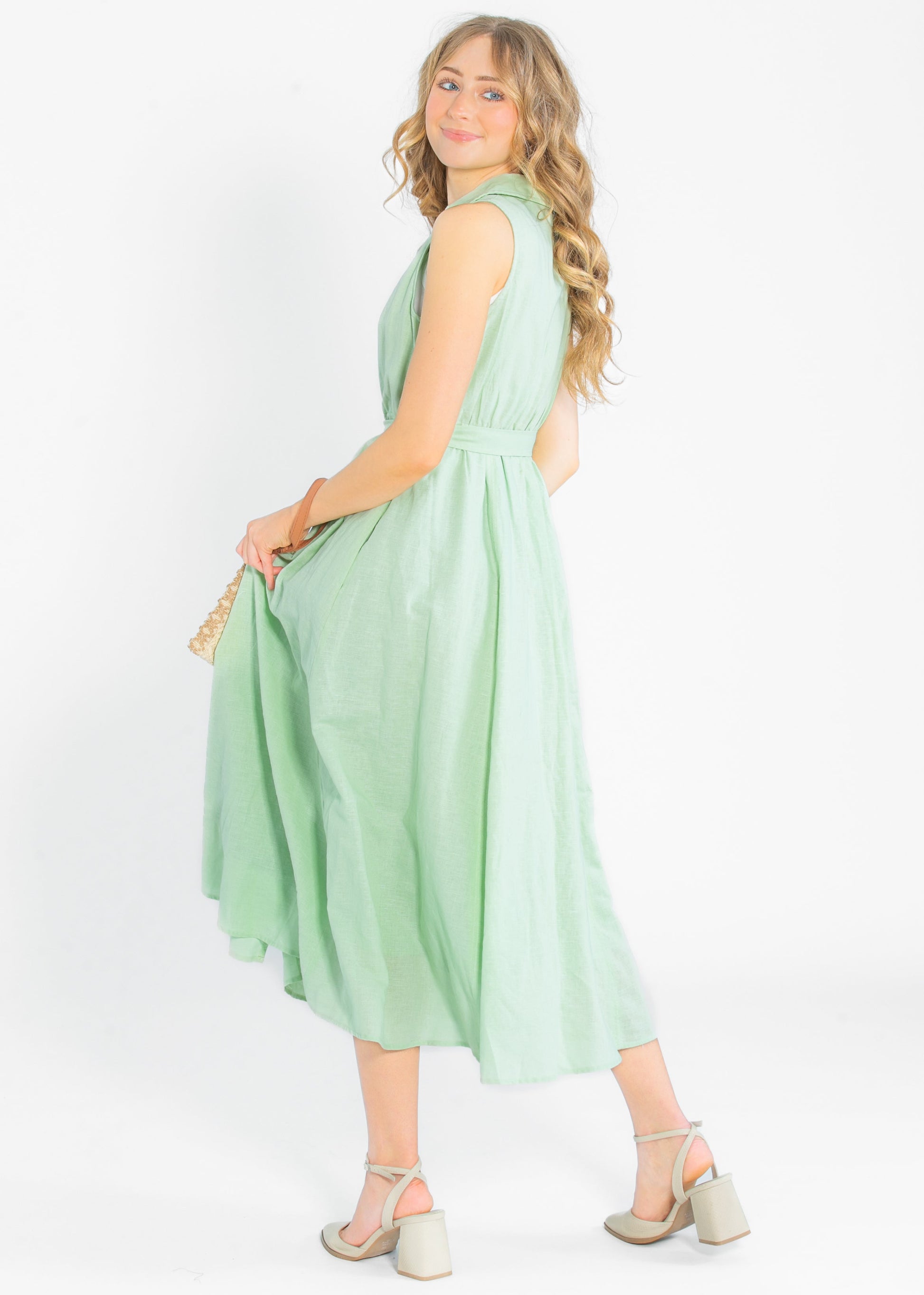 Sleeveless Linen Blend Maxi Dress FF Dresses
