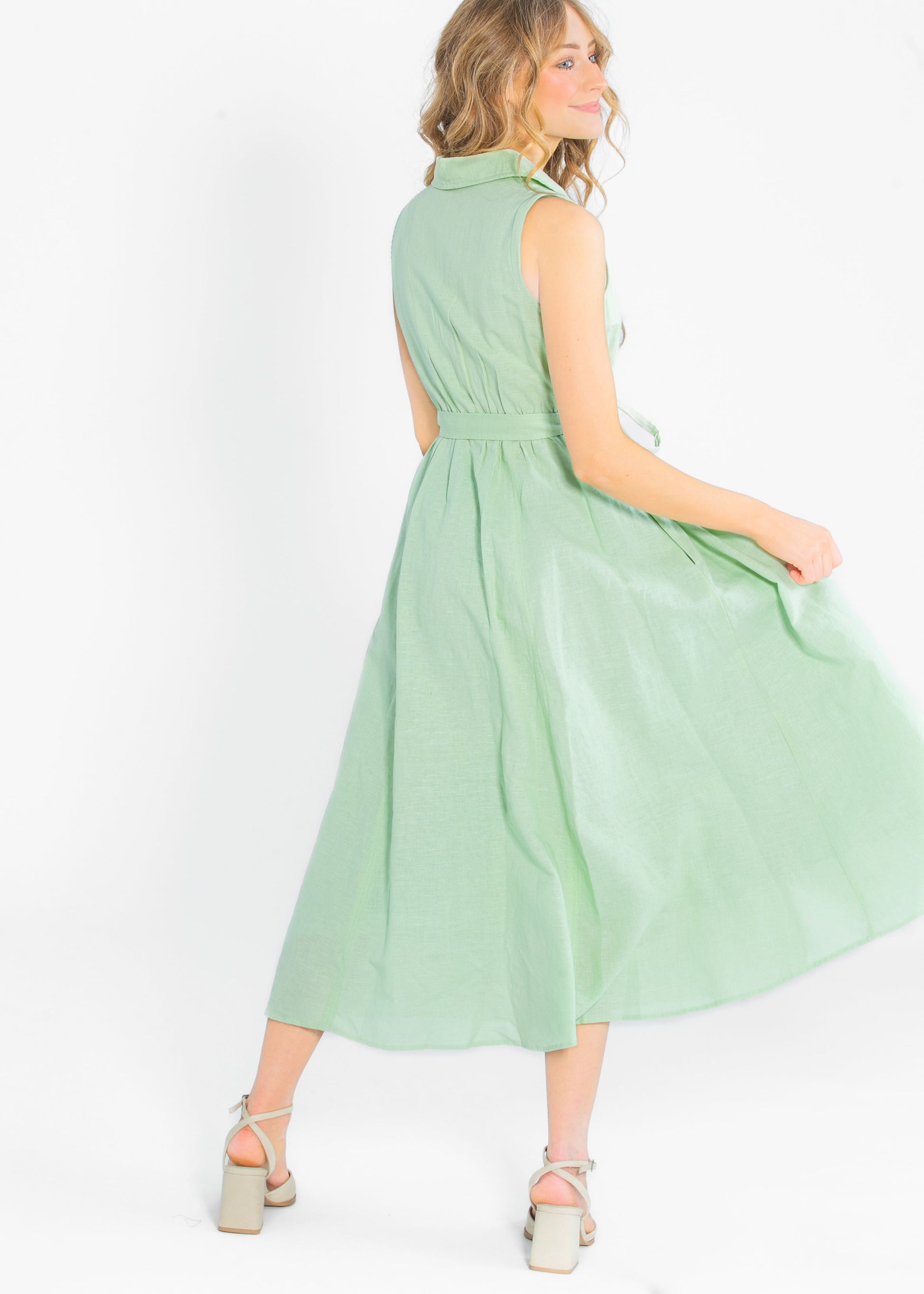 Sleeveless Linen Blend Maxi Dress FF Dresses