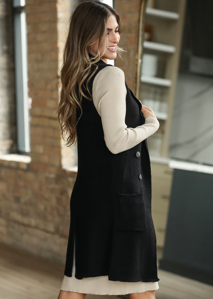 Sleeveless Notched Collar Long Sweater Vest FF Layering Essentials