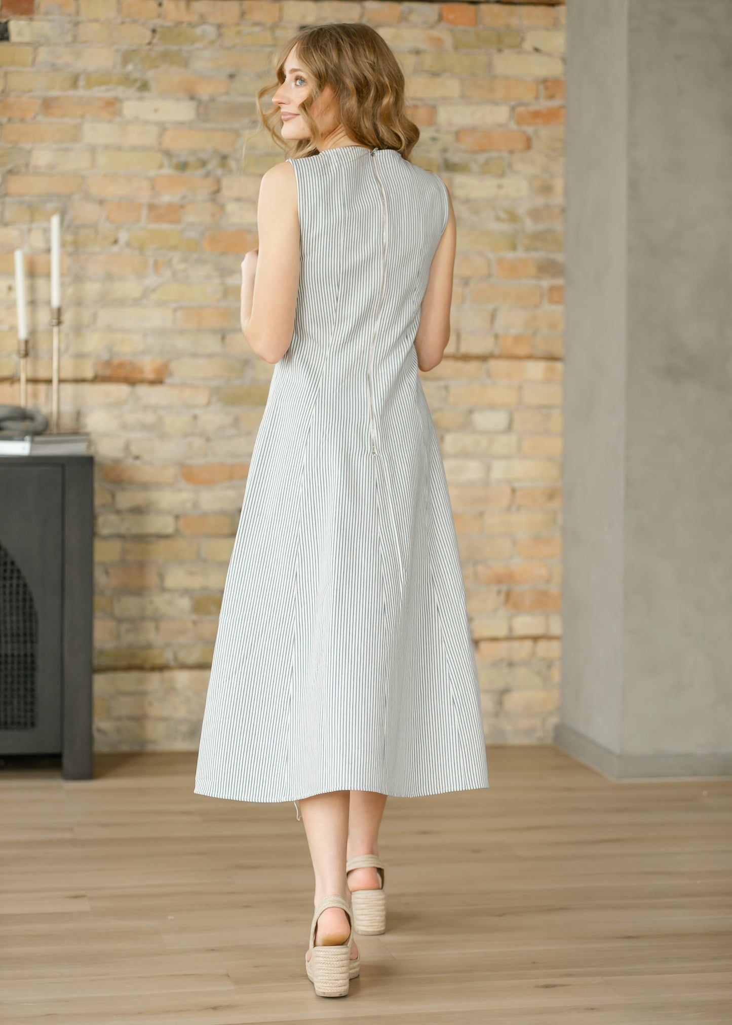 Sleeveless Pinstripe Midi Dress FF Dresses