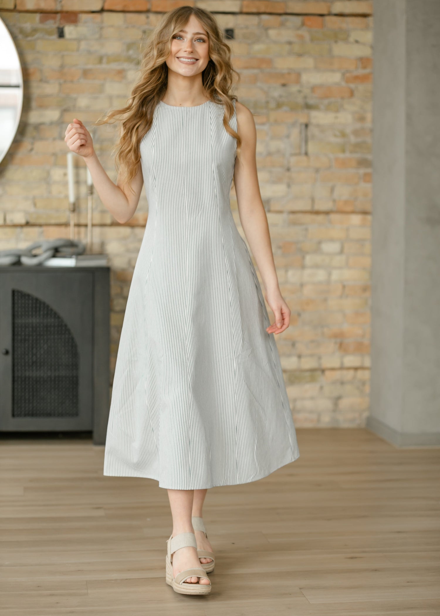 Sleeveless Pinstripe Midi Dress FF Dresses