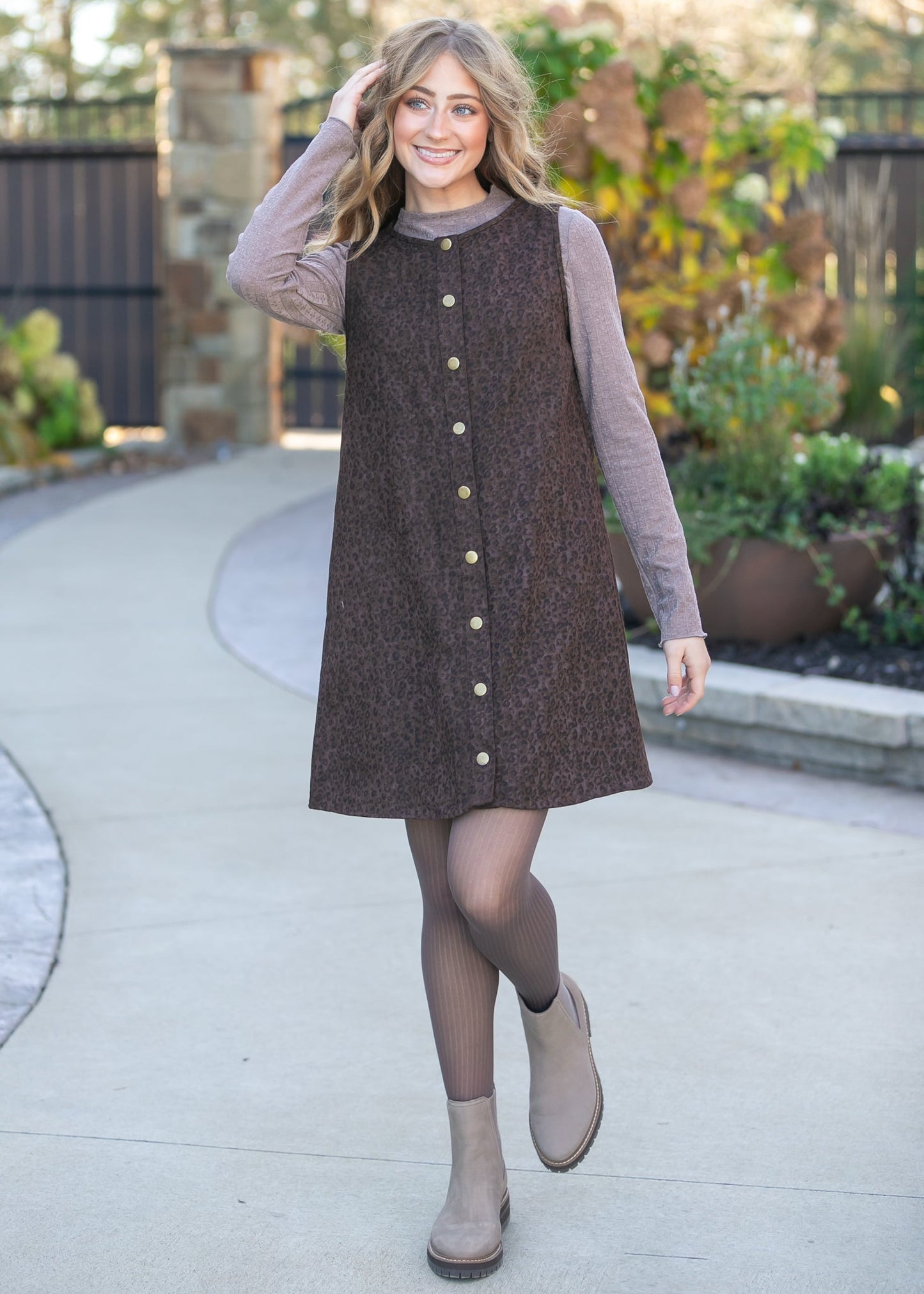 Sleeveless Printed Button Down Midi Dress FF Dresses