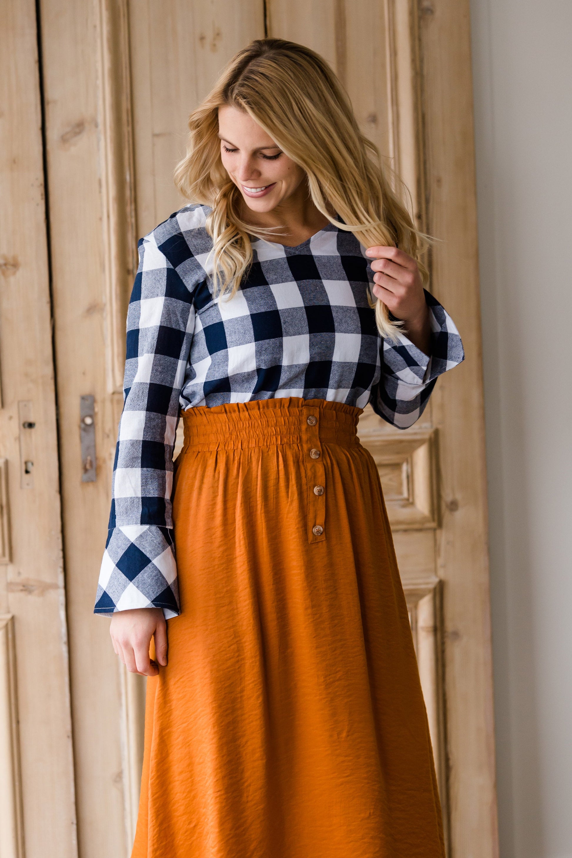 Smock Waist Button Up Midi Skirt - FINAL SALE Skirts