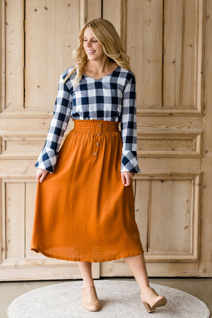 Smock Waist Button Up Midi Skirt - FINAL SALE Skirts