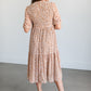 Smocked 3/4 Sleeve Floral Midi Dress FF Dresses