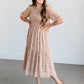 Smocked 3/4 Sleeve Floral Midi Dress FF Dresses