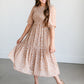 Smocked 3/4 Sleeve Floral Midi Dress FF Dresses