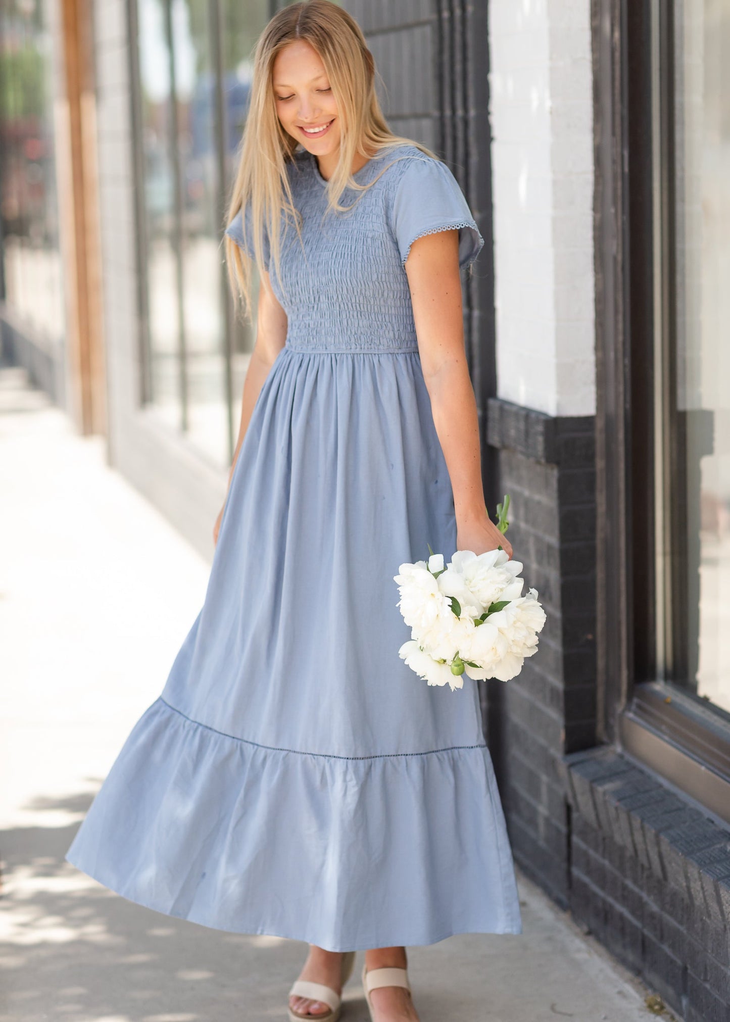 Smocked Bodice Detailed Maxi Dress - FINAL SALE Dresses Blue / S