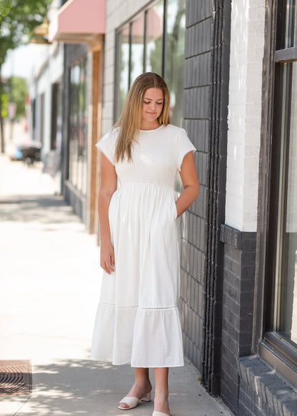 Smocked Bodice Detailed Maxi Dress - FINAL SALE Dresses White / S