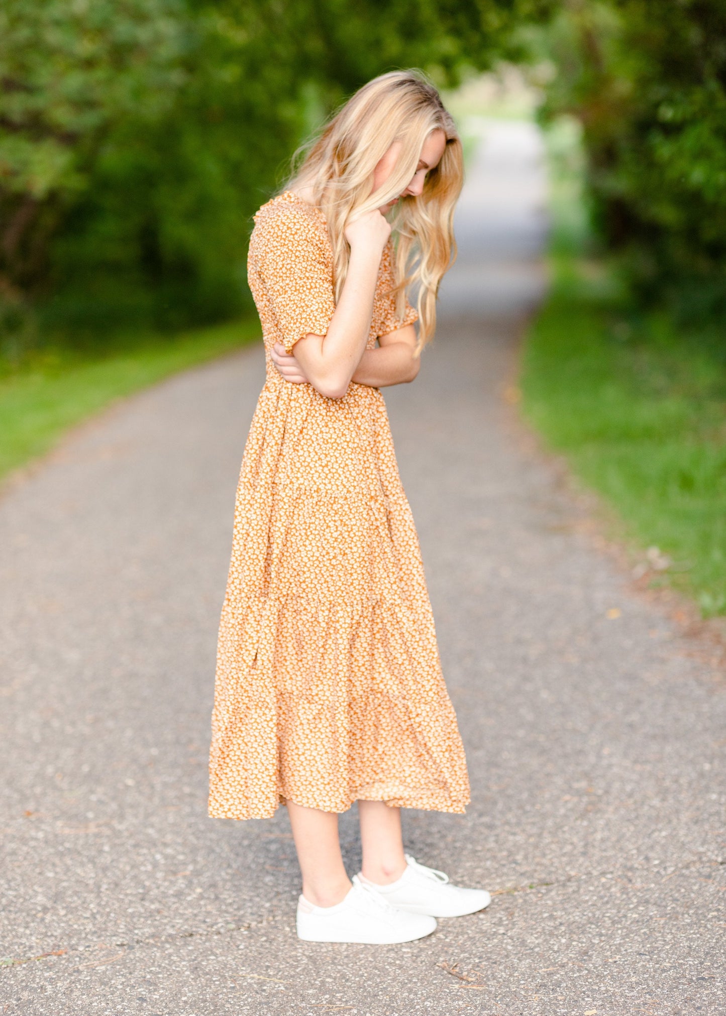 Smocked Bodice Ditsy Print Midi Dress - FINAL SALE FF Dresses