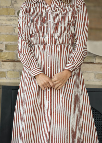 Smocked Long Sleeve Striped Maxi Dress FF Dresses