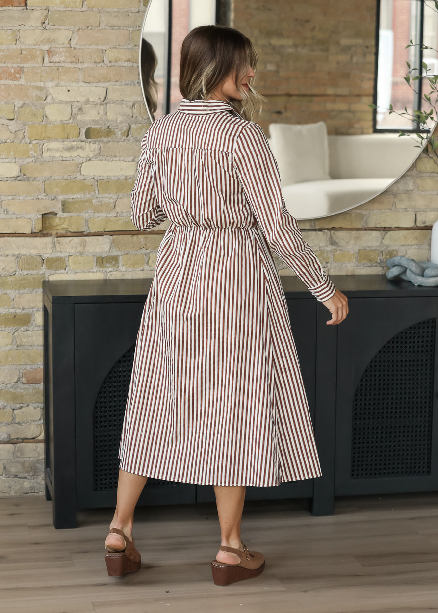 Smocked Long Sleeve Striped Maxi Dress FF Dresses