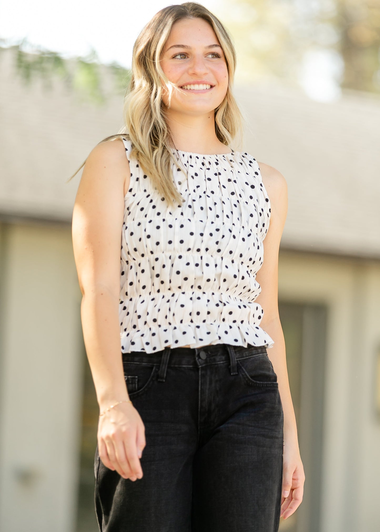 Smocked Polka Dot Tank Top FF Tops