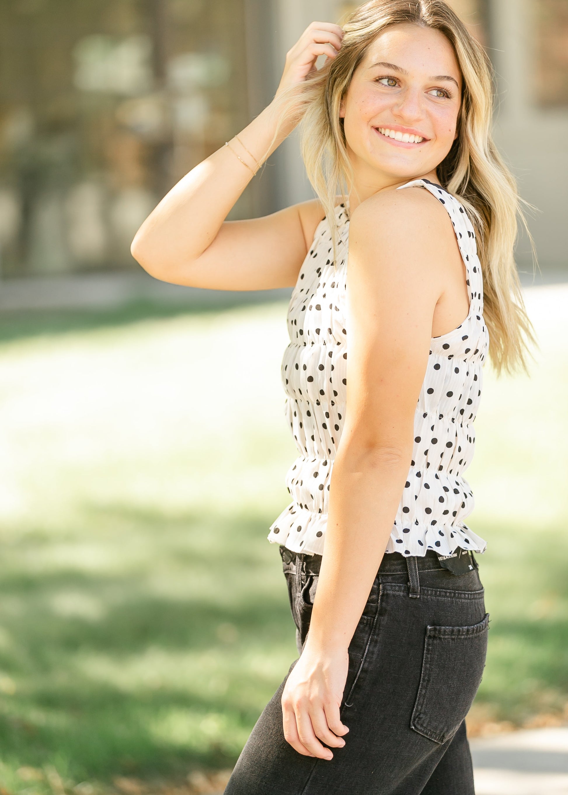 Smocked Polka Dot Tank Top FF Tops