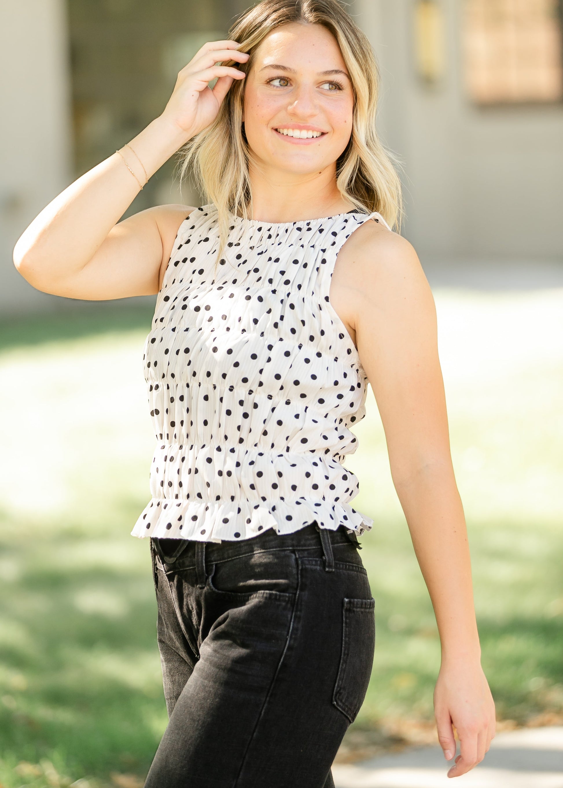 Smocked Polka Dot Tank Top FF Tops